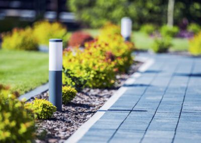 Modern garden path with stylish outdoor lighting in Sandiacre.