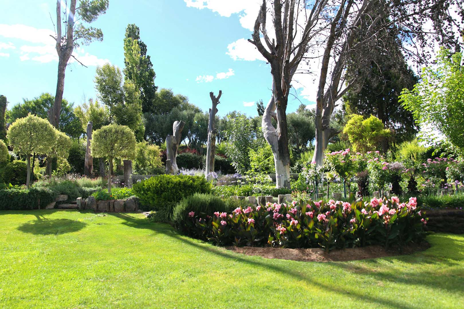 Garden maintenance in Melbourne with a neat lawn, maintained borders and established planting in a large garden setting