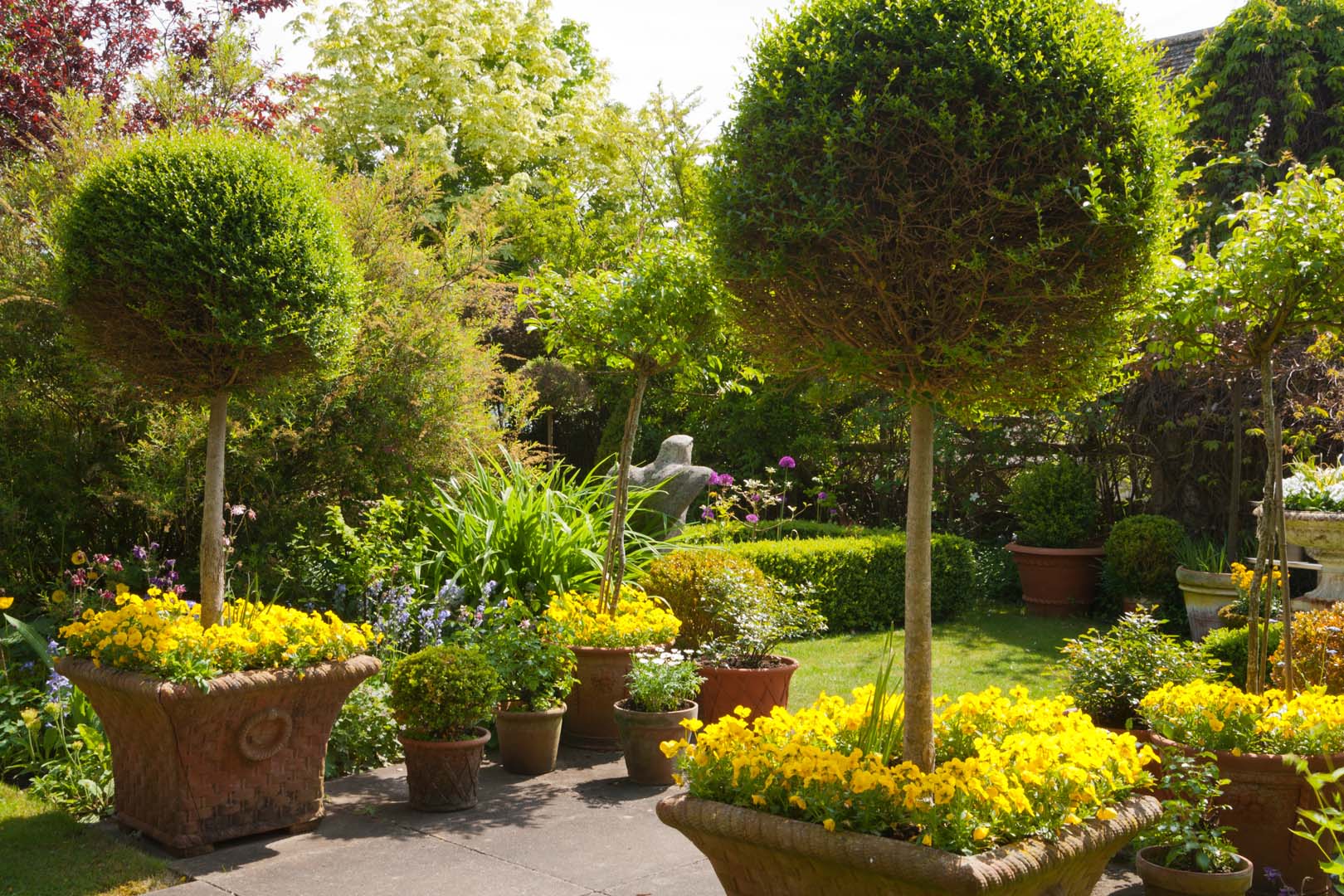 Garden maintenance in Normanton with tidy topiary, maintained borders and well-kept pots